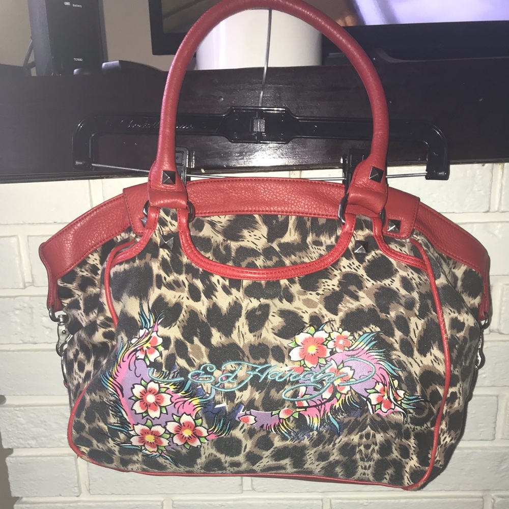 Ed Hardy red and leopard shoulder bag